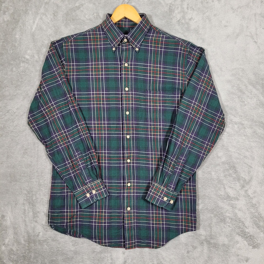 Vtg Viyella Button Down Shirt Mens M Tartan Plaid Long Sleeve Cotton Wool Blend